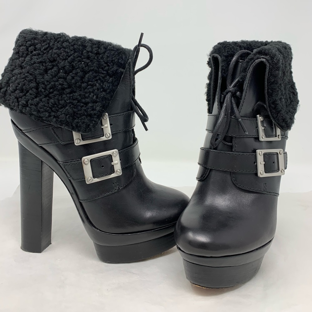 RACHEL ZOE PIPER LEATHER SHEARLING ANKLE BOOTS
